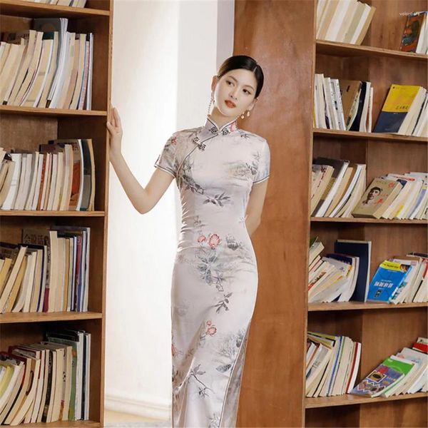 Vêtements ethniques à manches chinoises chinois cheongsam femmes sexy satin qipao