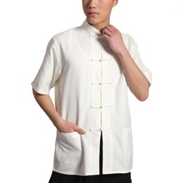 Etnische kleding korte mouw katoenen tangpak top mannen tai chi uniform shirt blouse zomer traditionele Chinese kleding voor