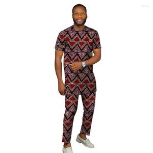 Vêtements ethniques manches courtes hommes ensemble hauts taille élastique pantalon costume de marié imprimé africain tenues de mariage tenues de fête sur mesure