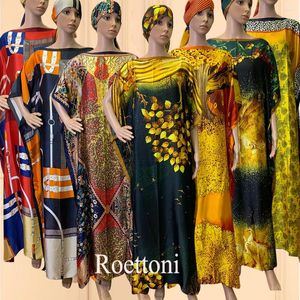 Vêtements ethniques Soie 1 Ensembles Maxi Robe Kaftan Robe de dame avec écharpe Lâche Impression Fleur Musulman Abaya Magnifique Style De Fête Surdimensionné Tenue