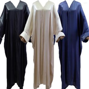 Vêtements ethniques Soie Satin Modeste Ouvert Abaya Femmes Musulman Bat Manches Lâche Maxi Robe Turquie Dubaï Saoudien Kimono Islam Arabe Robe Jalabiya