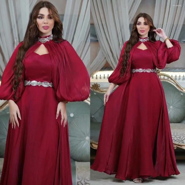 Vêtements ethniques Robe de soirée en satin soyeux pour femmes musulmanes Abaya 2 pièces Ensemble Dubaï Manches bouffantes Robes de soirée islamiques arabes Turquie Kaftan