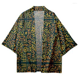 Etnische kleding eenvoudige lijntekening gedrukt losse Japanse kimono strandshorts mannen vrouwen streetwear yukata shirt haori vest cosplay