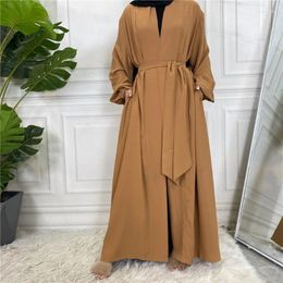 Vêtements ethniques Simple robe musulmane manchette élastique soyeuse élégante couleur pure longue Abayas femmes vêtements modestes robes EID