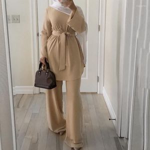 Conjuntos de roupas étnicas simples para mulheres muçulmanas Dubai Abaya vestido turco Kaftan islâmico 2 peças Femme Musulmane sem hijab