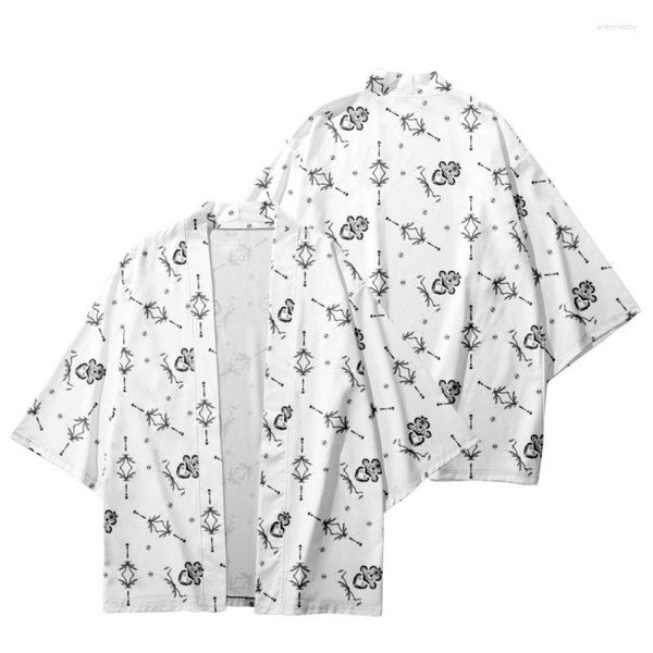 Ropa étnica Patrón simple impreso blanco suelto japonés kimono pantalones cortos de playa hombres mujeres streetwear yukata camisa haori cardigan cosplay