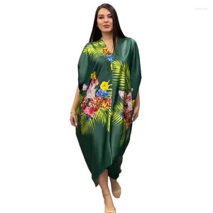 Vêtements ethniques simulé soie imprimer Dashiki robes africaines pour femmes grande taille lâche manches chauve-souris longue Robe dames Robe 2023 été