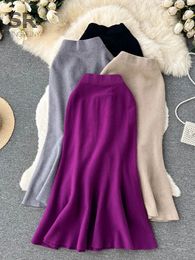 Vêtements ethniques Singreiny automne tricot jupe longue solide taille élastique français élégant rétro doux femme hiver mince pull chaud jupes 231212