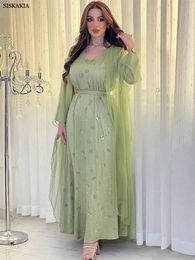 Vêtements ethniques Siskakia arabe femmes Chic Fix maille col en V à manches longues musulman dubaï fête robes de soirée Corban Eid 230629