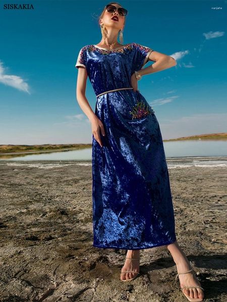 Vêtements ethniques Sisakia automne hiver velours mode robe de soirée robes de dubaï robes à la main diamants manches courtes ceinturées abayas turc saoudien