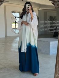 Etnische kleding Siskakia Dubai Moslim Fashion Women Elegant Tie-Dye Contrast Kleur Open Kimono Abayas Marokkaanse Kaftan Islam 2024