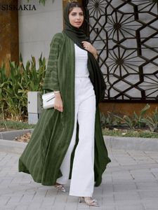 Etnische kleding Siskakia Fashion Muslim Kimono Abaya Solid gestreepte retro etnisch Cardigan Robe Dubai Midden -Oosterse Saoedi -Arabië Eid kleren 230425