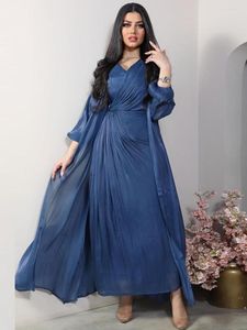 Etnische kleding Siskakia Mode Moslim Tweedelige Abaya Jurk Set Chique Heldere Zijde Zacht Satijn Dubai Turkije Arabische Wrap Gewaad Corban Eid Al