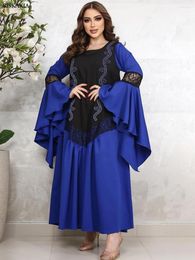 Vêtements ethniques Sisakia Kaftan Dubaï Abaya Robes longues Mode Dentelle Patchwork Diamants Volants Manches O-Cou Casual Marocain Femmes Vêtements