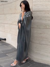 Ropa étnica Siskakia Kimono Abayas para mujeres Modesto Musulmán Marroquí Dubai Moda Casual Abierto Abaya Seda Satén Corban Eid Al Adha 2023 231208
