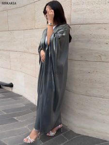 Vêtements ethniques Siskakia Kimono Abayas pour les femmes modestes musulmans marocain dubai mode occasionnel Open Abaya Silk Satin corban eid al adha 2023 Nouveau D240419