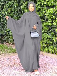 Roupas étnicas Siskakia Muçulmano Abaya Vestido para Mulheres Ramadan Eid Oração Islâmica Garment Jilbab Vestidos de Noite Batwing Manga Robe com Lenço