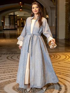 Etnische kleding Siskakia Moslim Abaya Set Fashion Contrast Kleur Dubbele laag gegolfde mouw chic borduurer Dubai Islamitische vrouwen avondjurk