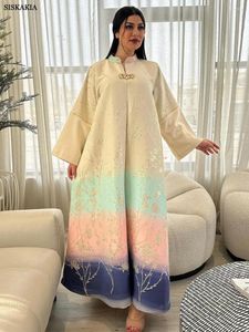 Vêtements ethniques Siskakia musulman Dubaï Fashion Floral Jacquard Gradient Couleur élégante Longue robe marocaine arabe Kaftan Islam Saudi Abayas