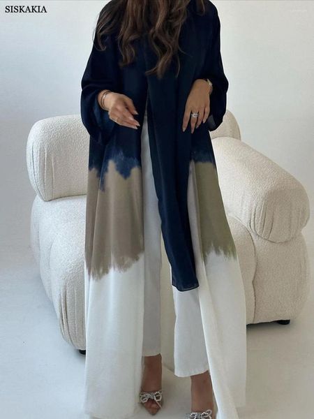 Vêtements ethniques Sisakia Musulman Mode Cape Cardigan Robe pour femmes Été Plein manches Bleu Blanc Gris Contraste Couleur Dubaï Islamique