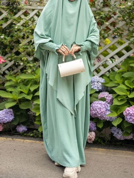 Vêtements ethniques Sisakia Femmes musulmanes Ensembles Modeste Khimar Hijab et Robe à manches chauve-souris Djellaba Jilbab Prière saoudienne Turc Arabe Caftan
