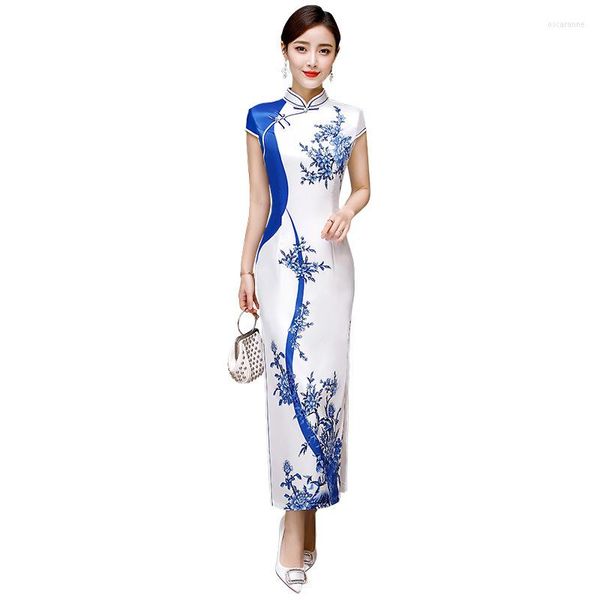 Ropa étnica talla 5XL rayón tradicional chino mujeres vestido sencillo Vintage señora largo Qipao primavera Sexy Cheongsam