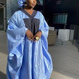 Etnische kleding Sky Blue Originele Bazin Riche Long -jurken voor African Ankara Nigeria Women Wedding Party Robe Dashiki 230227