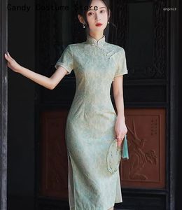 Etnische kleding Slanke borduurwerk Qipao gewaad Chinoise FemmeWitte kanten Cheongsam Dames korte mouw Traditionele vintage jurk Showkostuums