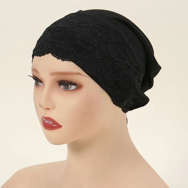 Ropa étnica Suave encaje modal musulmán turbante sombrero hecho a mano interior hijab gorras islámica underscarf capo india sombreros mujer headwrap turbante