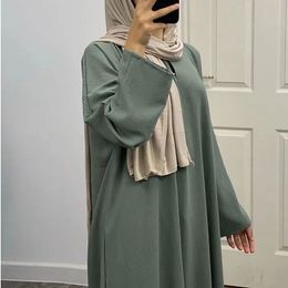 Ropa étnica Sólido Abaya para mujer Crepe Arruga Ropa islámica Vestido largo informal Ramadán Eid Cerrado Abayas Musulmán Dubai Modesty Kaftan 230721