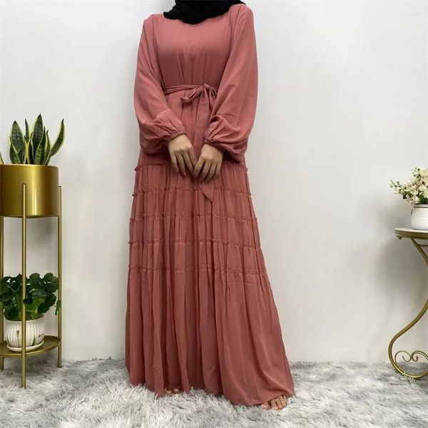 Ropa étnica Sólido Abaya Musulmán Vestidos Largos Mujeres Gasa Islámica Vestido Casual Dubai Elegante Suelto RobeTurkish Kaftan
