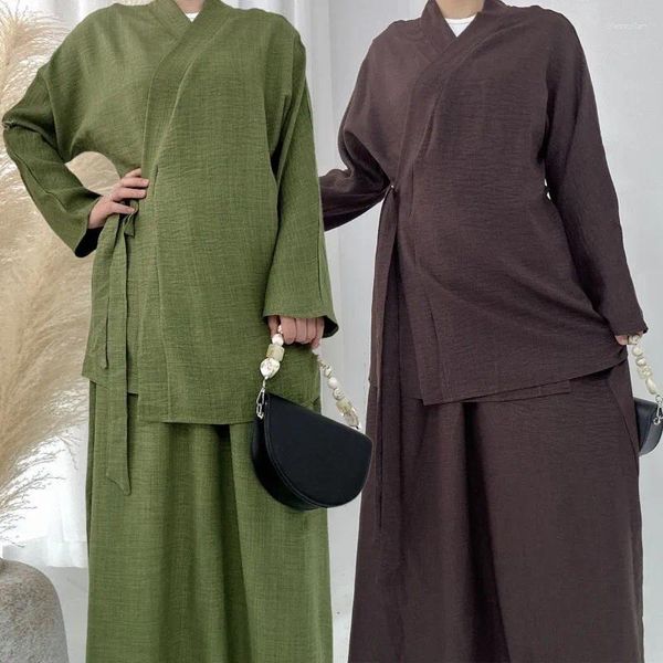 Vêtements ethniques Solide à la dinde décontractée Top à manches longues Jupe 2 pièces SETS EID MUSULLES MODESTES ABAYA DUBAI TORIRES ISLAMIQUES ARABLE SIMPLE