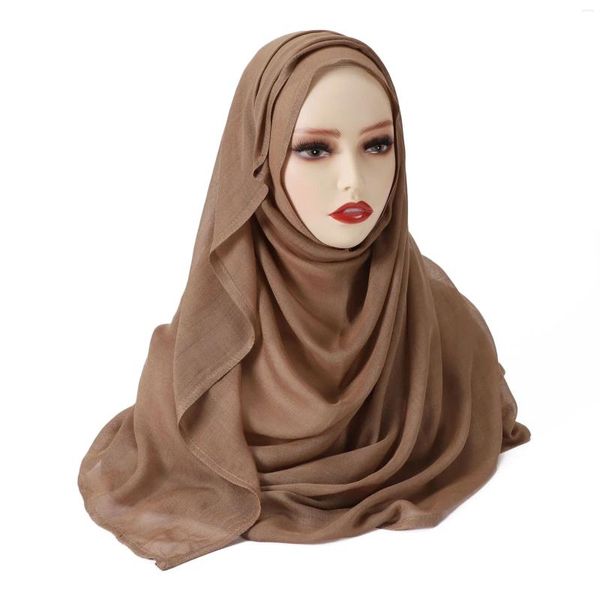 Ropa étnica Color sólido Algodón Rayón Hijab Bufanda Mujeres Tamaño grande Pañuelo musulmán Envolturas Chales Femme Musulman Diadema Turbante islámico