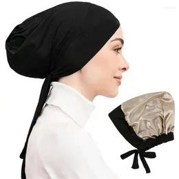 Ropa étnica Color sólido Elástico Hijab Subraperación Lining Satin Turban Sombreros Ajustados Ajuste de la cabeza Ajustable Capas de quimioterapia para mujeres