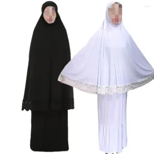 Vêtements ethniques Couleur unie Femmes musulmanes Abaya Robe Ramdadn Khimar Burqa Robe Arabe Modeste Robe de prière islamique 2PCS Tenues