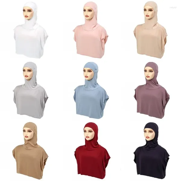 Ropa étnica Color sólido Una pieza Envolturas para la cabeza Turbante Ramadán Eid Mujeres musulmanas debajo de la bufanda Modesto árabe islámico Jersey Cubierta de cuello completo