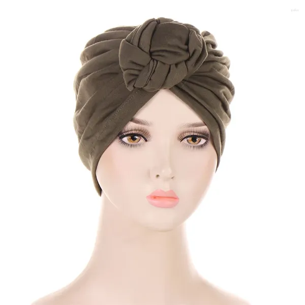 Ropa étnica Color sólido Tops Nudo Turbante Caps para mujeres Stretch Hijab Cap Musulmán Suave Pañuelo Bonnet Hat Ladies Diadema Turbantes