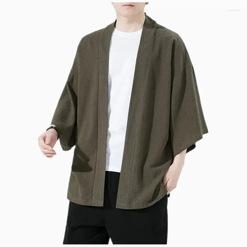 エスニック衣類ソリッドリネン着物は男性のための日本の着物ヴィンテージ服カーディガンマンズジャパンシャツ5xl