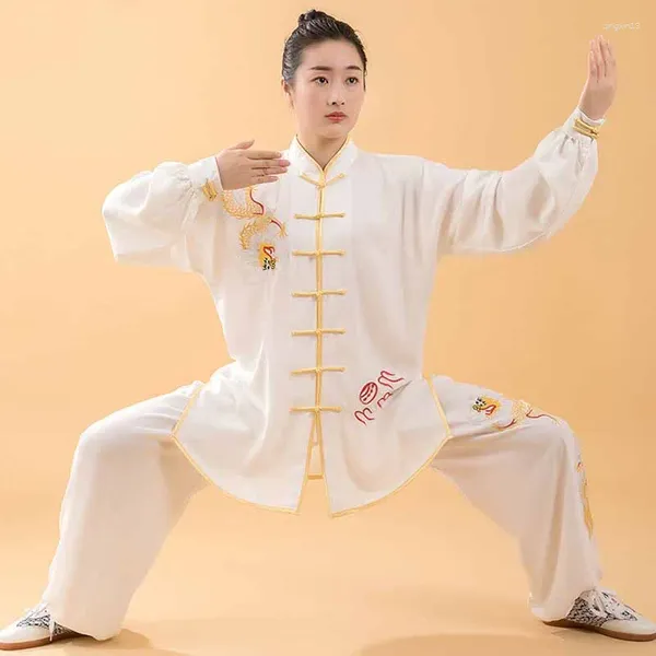 Ropa étnica Primavera Otoño Traje de Tai Chi Manga larga Hombres Mujeres Ejercicio de la mañana Ropa deportiva Traje suelto Casual Wushu