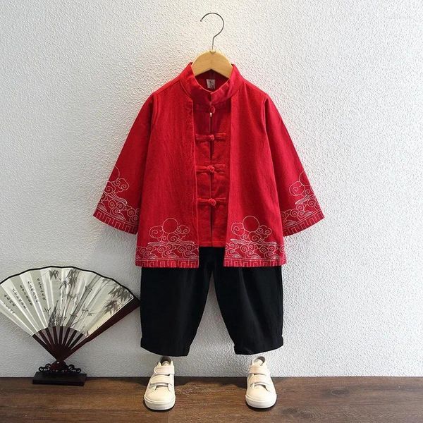 Ropa étnica Primavera Conjunto para niños Boy Girls Hanfu Estilo chino Bebé Antiguo Chaqueta de manga larga Pantalones Falda Tang Traje Traje