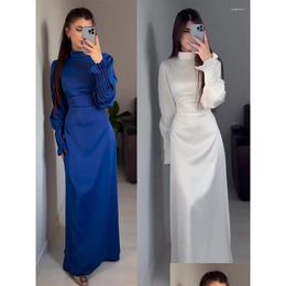 Vêtements ethniques Printemps Eid Robe musulmane Femmes Abaya Slim Fit Pétale Manches Satin Maroc Robes de fête Ramadan Islam Dubaï Arabe Long Dr Dhfvu