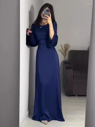 Etnische kleding lente eid moslimjurk vrouwen abaya slank fit verbat satijnen solide marokko feestjurken ramadan islam dubai arab lang gewaad