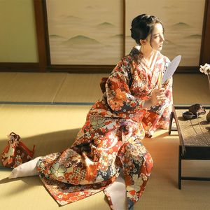 Etnische kleding lente Japanse traditionele kimono dames geisha creatieve kersenbloesems print yukata pograph prestatie kostuum propsethni