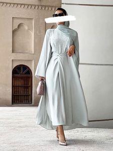 Ethnic Clothing Spring Muslim Dress Abaya Sets Women 3 Piece Nida Beading A-line Maxi Kimono Jubah Robe Abayas Vestidos Islamic Clothing 230328