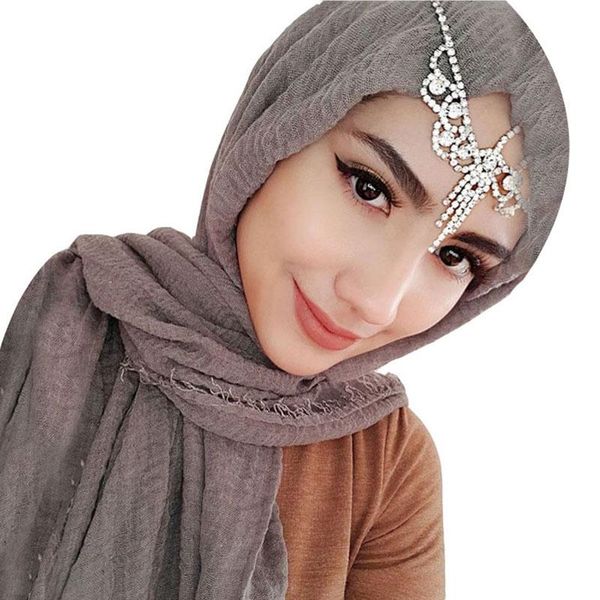 Vêtements ethniques Printemps Style 90 180cm Femmes Musulman Crinkle Hijab Écharpe Femme Musulman Doux Coton Foulard Islamique Châles Et WrapsEthnique