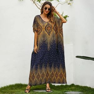 Vêtements ethniques Printemps Été Afrique Boho Imprimer pour femmes Dubaï Abayas Casual Vacances Robe musulmane Kaftan Design Soirée