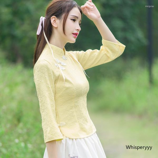 Ropa étnica Primavera Verano Cheongsam chino Top Elegance Shirt Moda Estilo nacional Mujeres Vintage Mujer Tang Suit Slim Casual Blusa