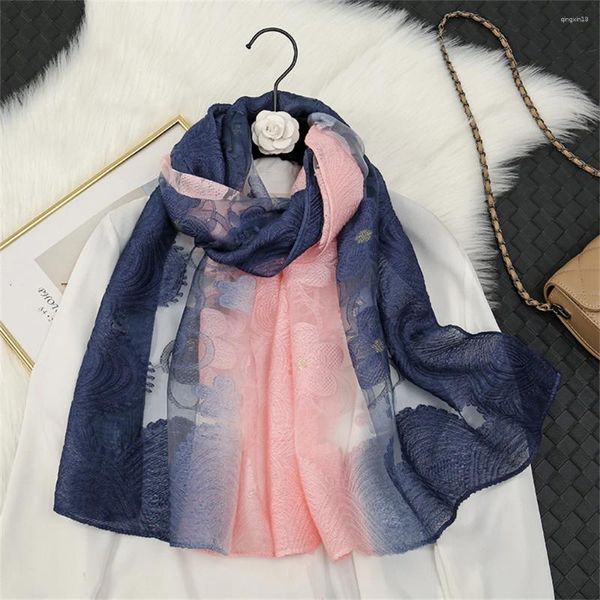 Ropa étnica Primavera Verano Flor Organza Bufanda Moda Hermoso Mantón Wrap Mujeres Musulmanes Hijab Turban Bufanda Foulard Turbante Mujer