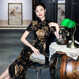 Vêtements ethniques Printemps / Été Soie Qipao Amélioré Rétro Style Chinois Longue Robe de Jeunesse pour Femmes de Shanghai