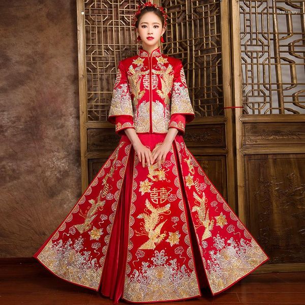 Ropa étnica Primavera Espectáculo tradicional Novia Trajes casados Estilo chino Boda Vestido formal Mujer Noche Cheongsam Kimono en el extranjero